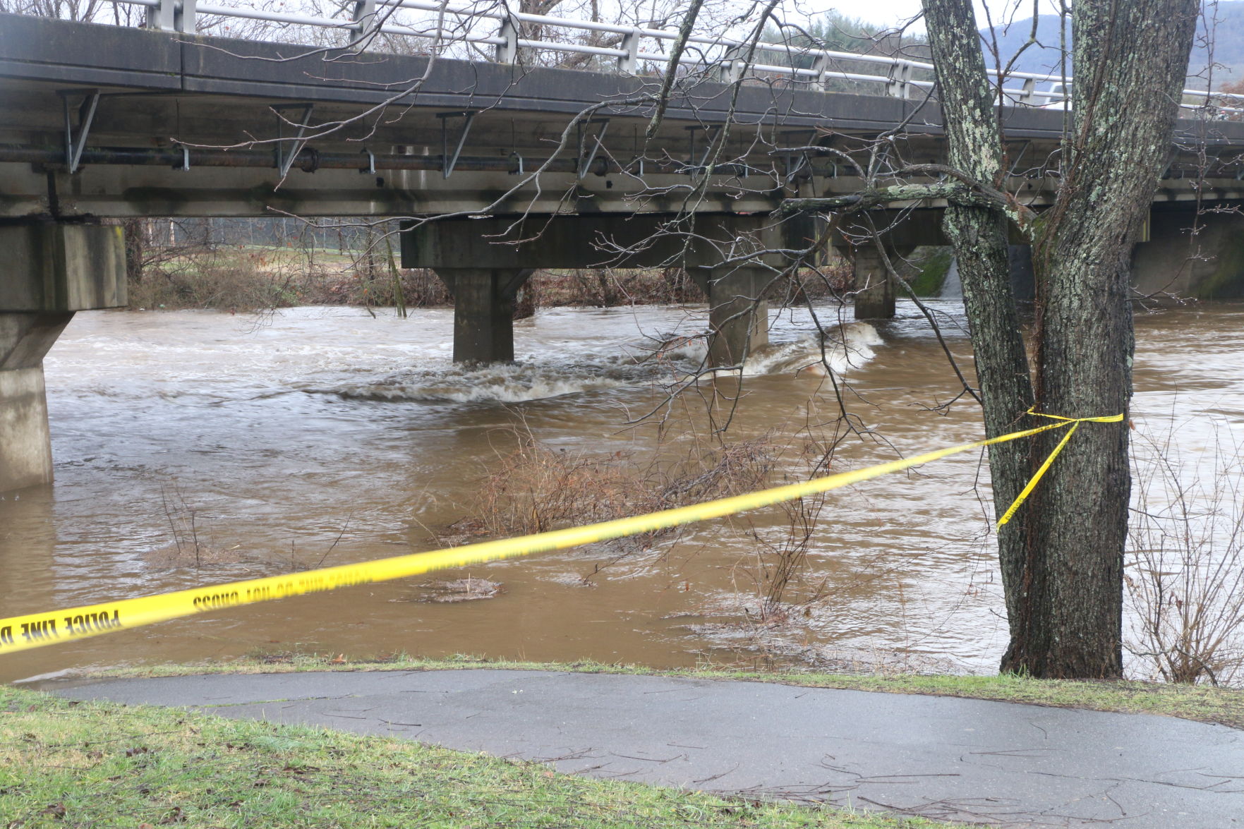 Police tape warns walkers away